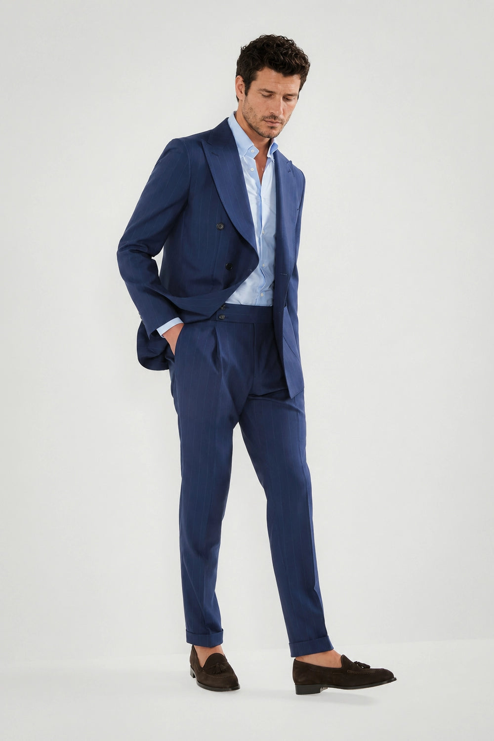 Men Pini Parma bue striped double breasted suit made in italy in wool 