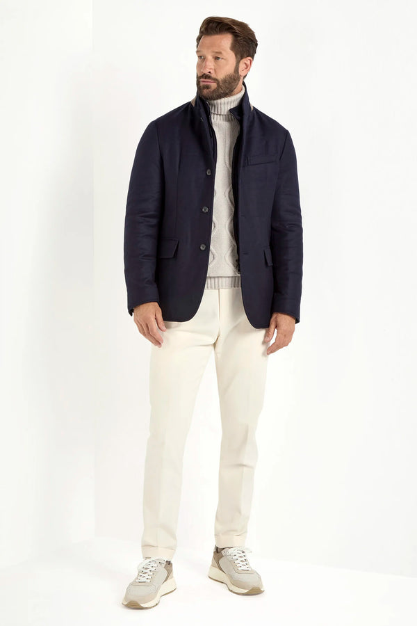 blue down jacket, men's down jacket, italian wool cashmere jacket, blue wool cashmere jacket, luxury men's jacket, elegant men's jacket, refined down jacket, tailored blue jacket, premium italian jacket, sophisticated men's outerwear, timeless italian jacket, upscale men's jacket, classic blue jacket, italian craftsmanship jacket, premium men's wool cashmere jacket, refined italian down jacket