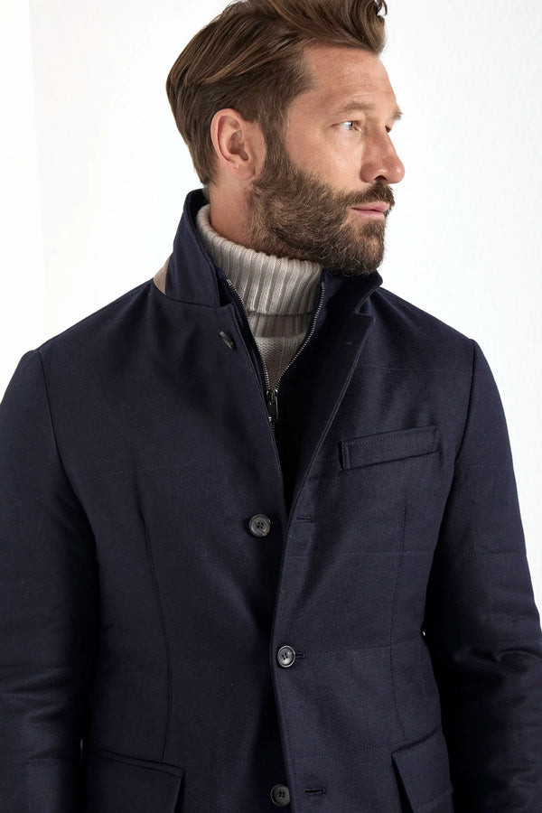 blue down jacket, men's down jacket, italian wool cashmere jacket, blue wool cashmere jacket, luxury men's jacket, elegant men's jacket, refined down jacket, tailored blue jacket, premium italian jacket, sophisticated men's outerwear, timeless italian jacket, upscale men's jacket, classic blue jacket, italian craftsmanship jacket, premium men's wool cashmere jacket, refined italian down jacket