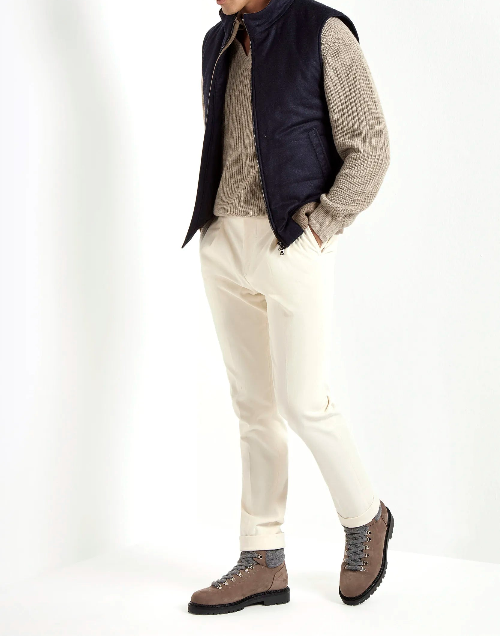 Blue down vest in wool & cashmere | Made in Italy