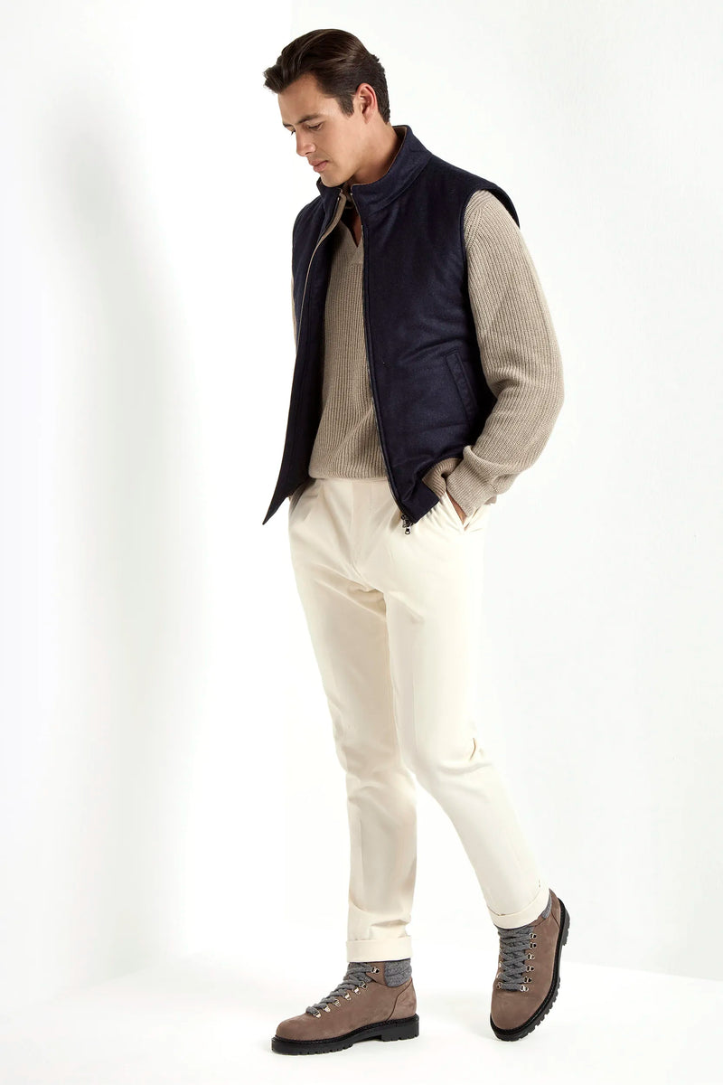 Blue down vest in wool & cashmere | Made in Italy | Pini Parma Blue down vest in wool & cashmere | Made in Italy | Pini Parma