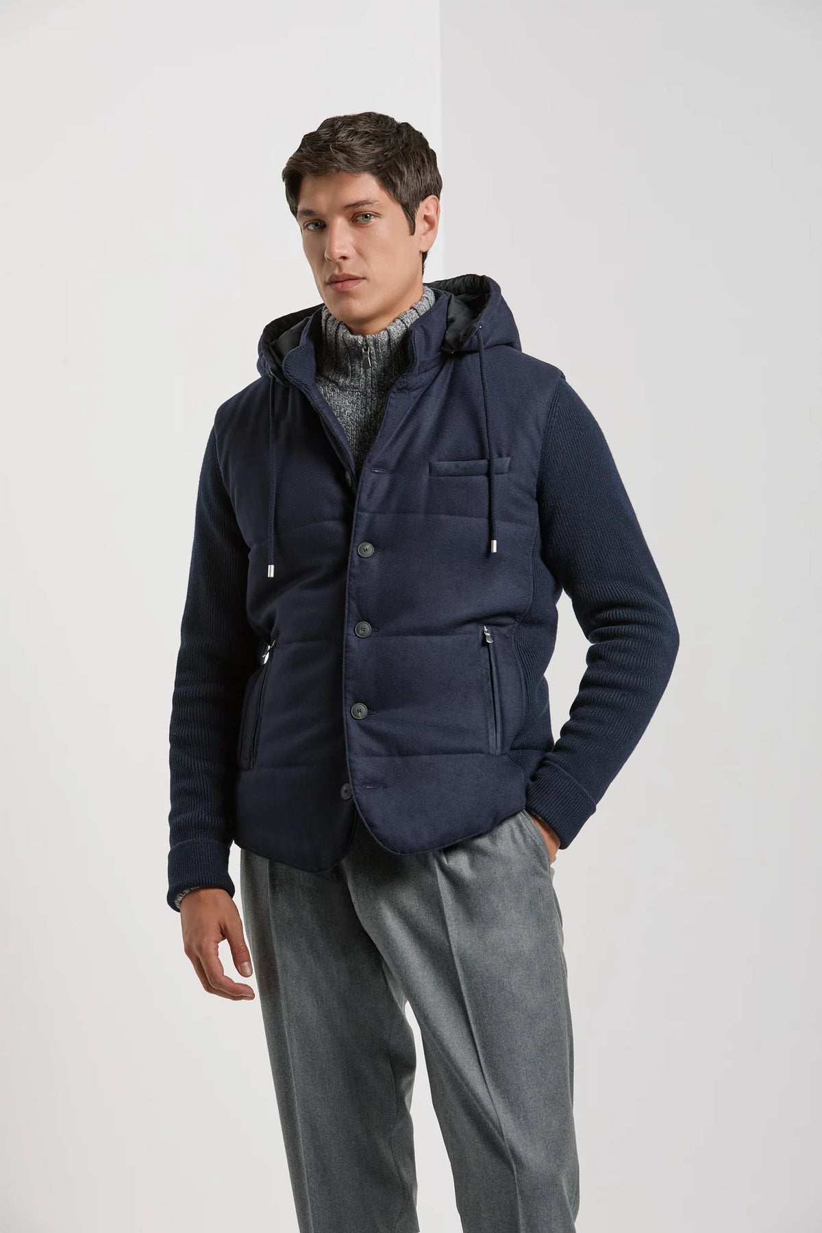 men pini parma blue hooded jacket made in italy in wool 