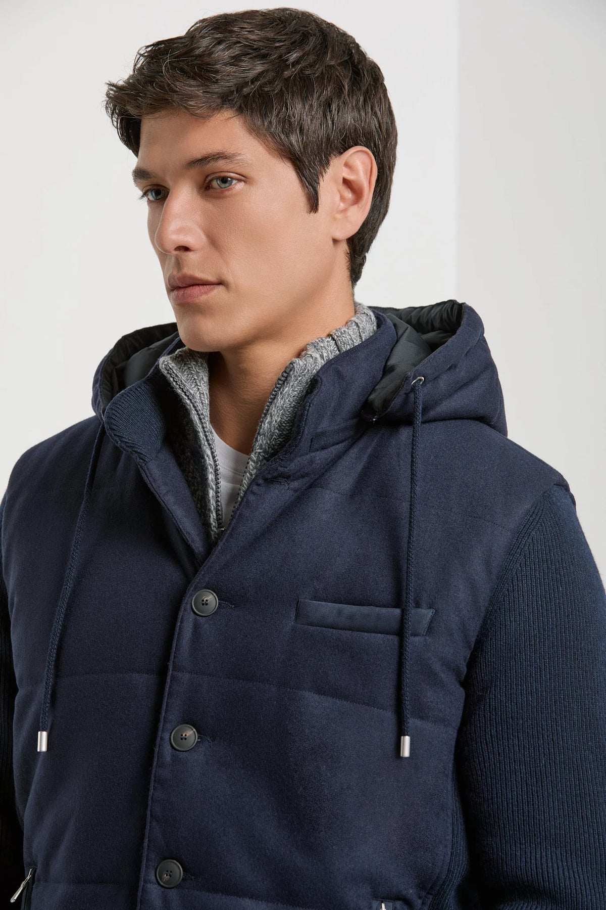 men pini parma blue hooded jacket made in italy in wool 