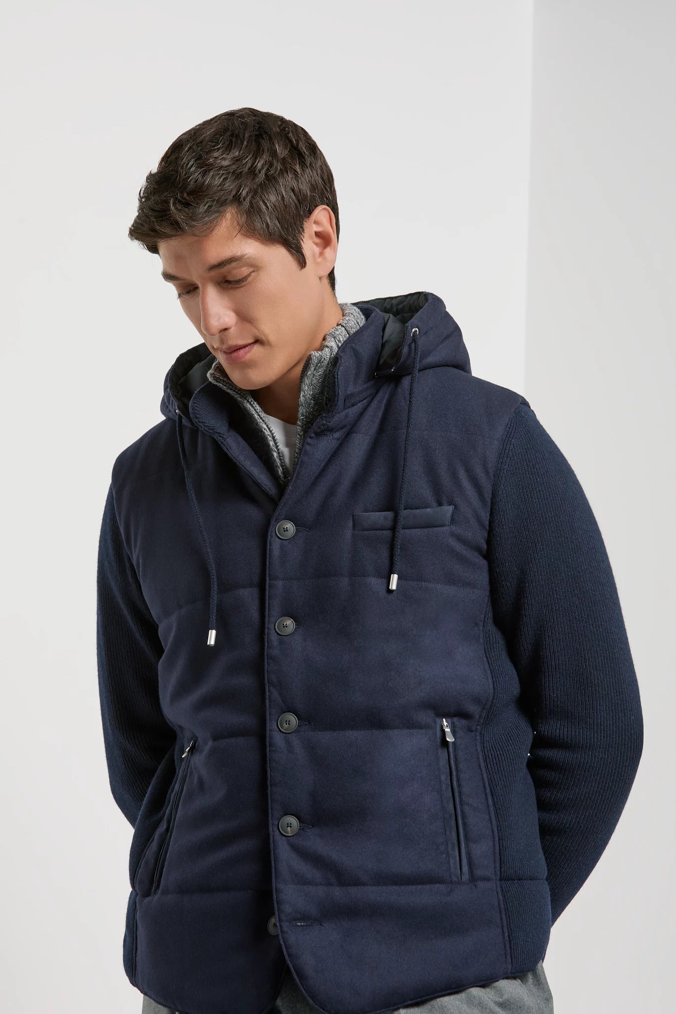 men pini parma blue hooded jacket made in italy in wool 