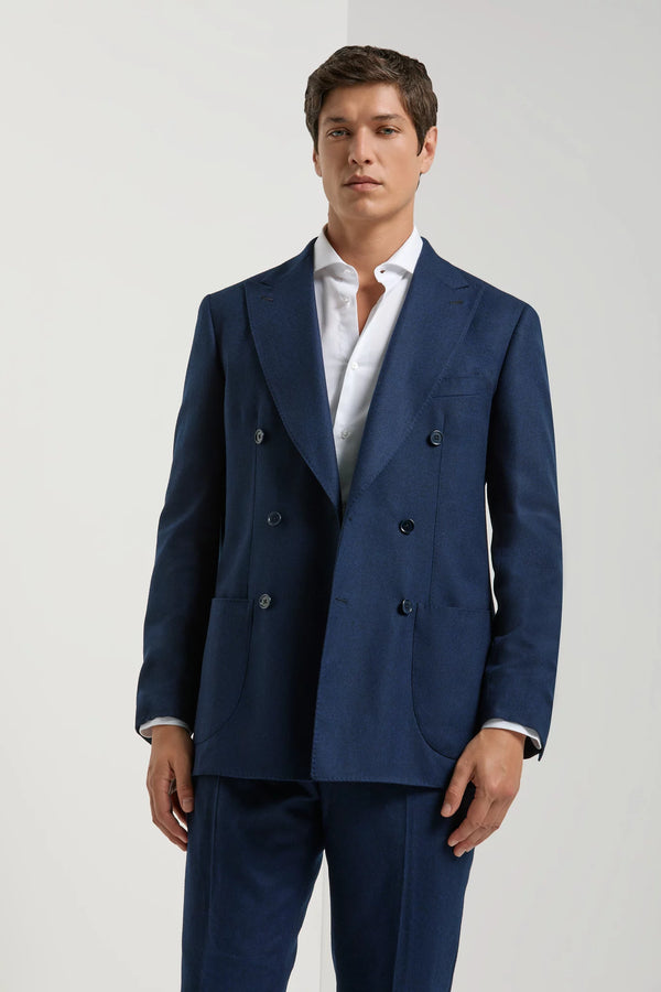 Pini Parma made in Italy men blue flannel double breasted jacket 