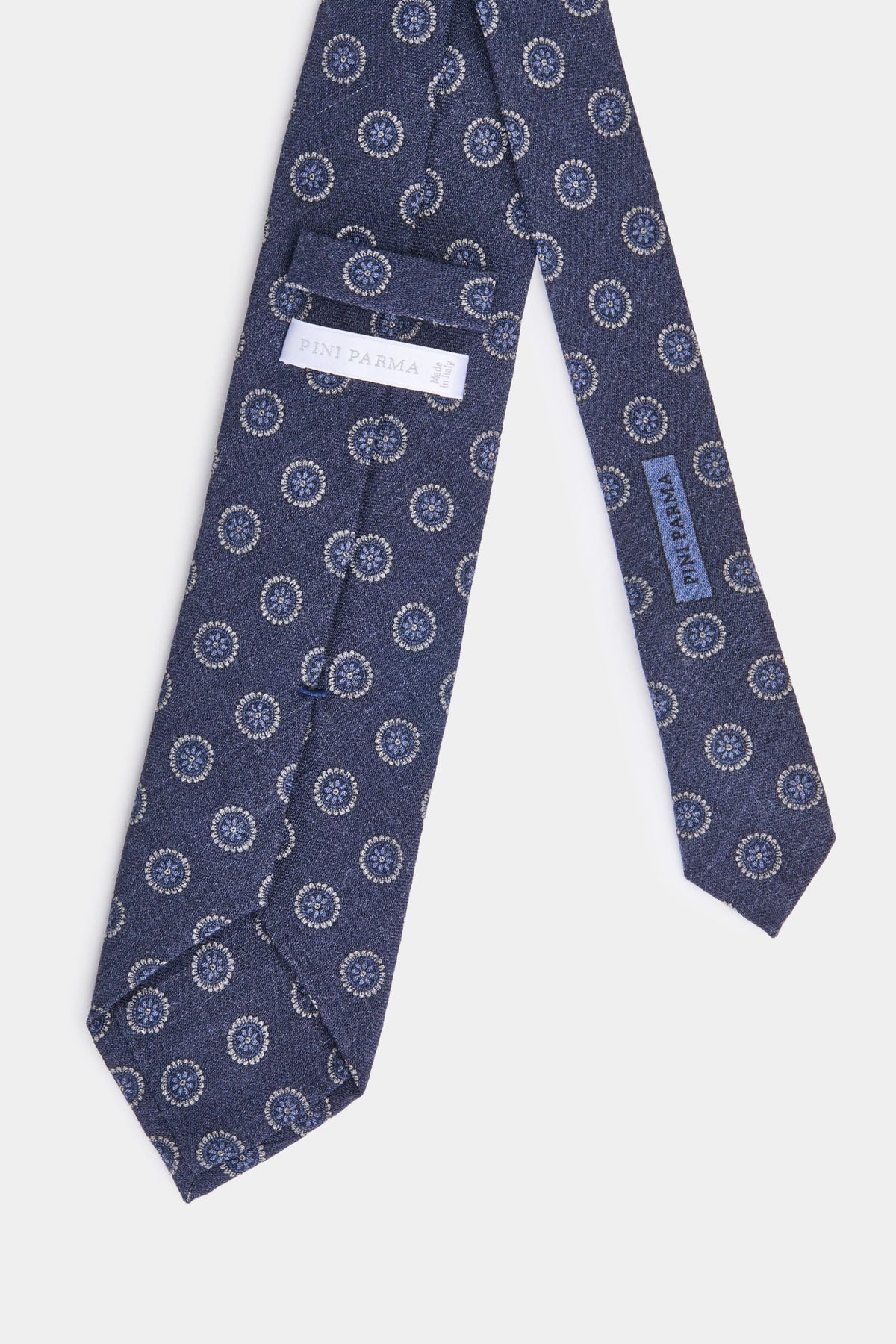 Men pini parma blue tie with floral details made in italy 