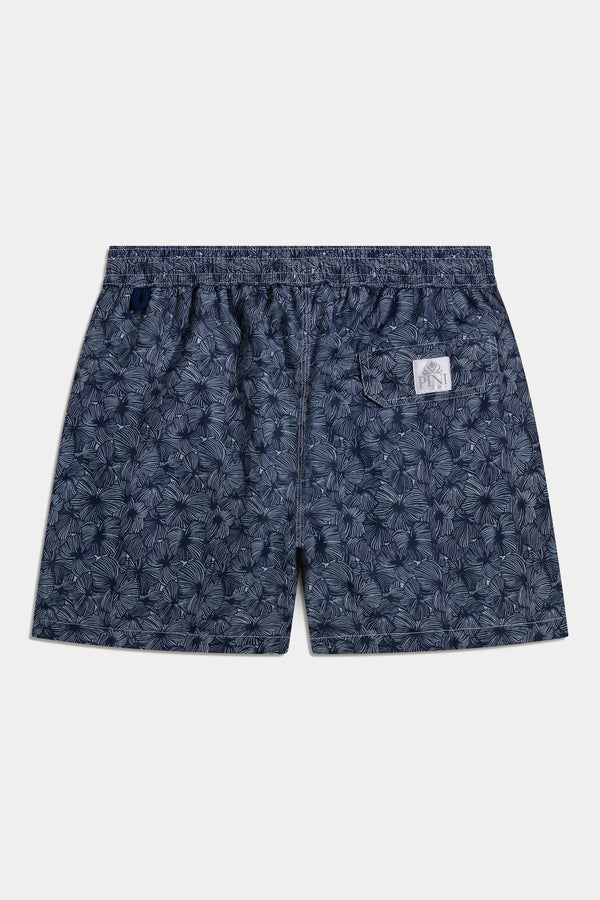 Patterned swimshorts on a white background