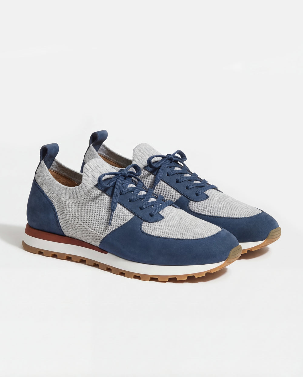 men Pini Parma blue and grey knitted sneakers made in italy in leather 