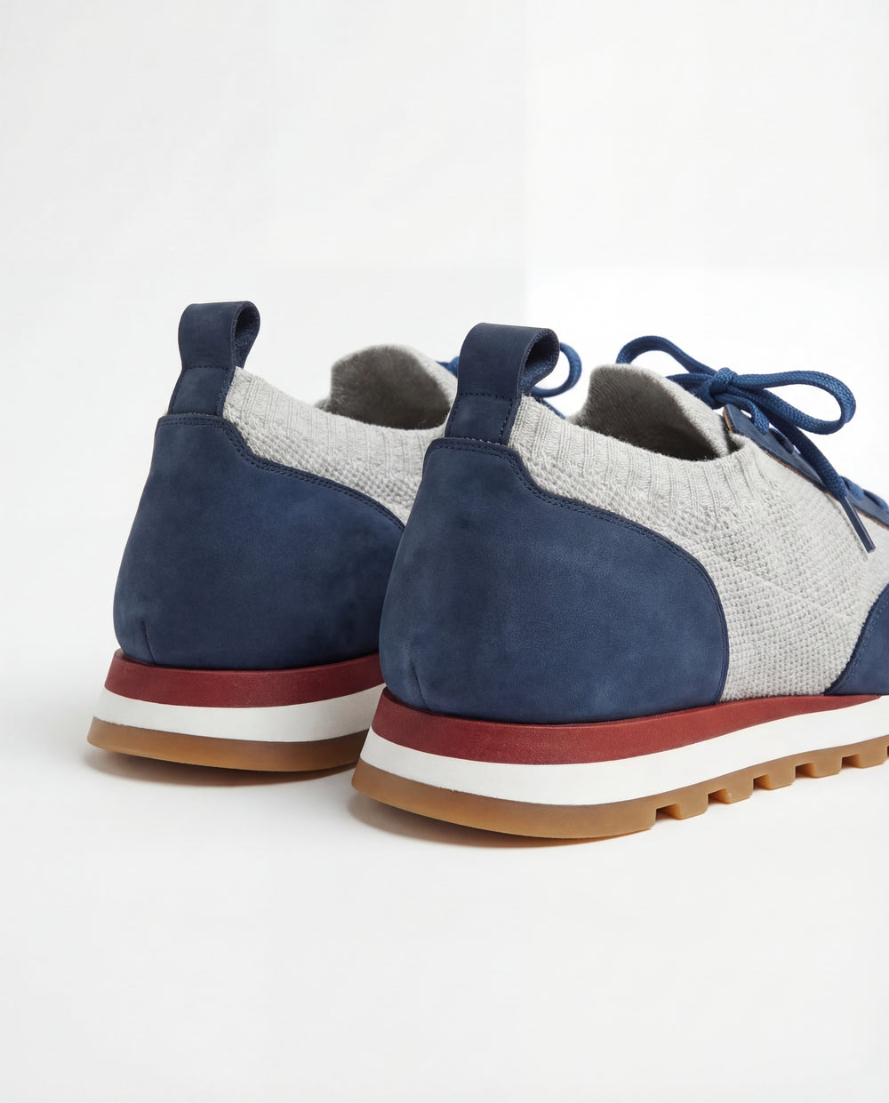 men Pini Parma blue and grey knitted sneakers made in italy in leather 