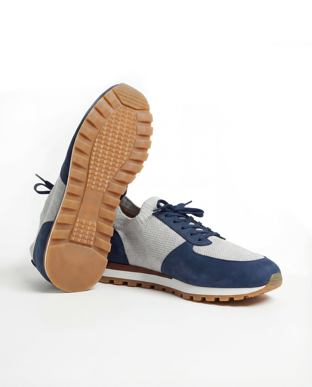 men Pini Parma blue and grey knitted sneakers made in italy in leather 