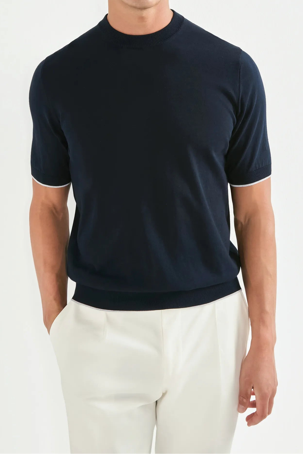 blue high neck t-shirt, men's blue t-shirt, italian cotton t-shirt, blue mock neck t-shirt, luxury men's t-shirt, elegant men's t-shirt, refined cotton t-shirt, tailored blue t-shirt, premium italian t-shirt, sophisticated men's top, timeless italian t-shirt, upscale men's t-shirt, classic blue t-shirt, italian craftsmanship t-shirt, premium men's high neck t-shirt, refined italian t-shirt