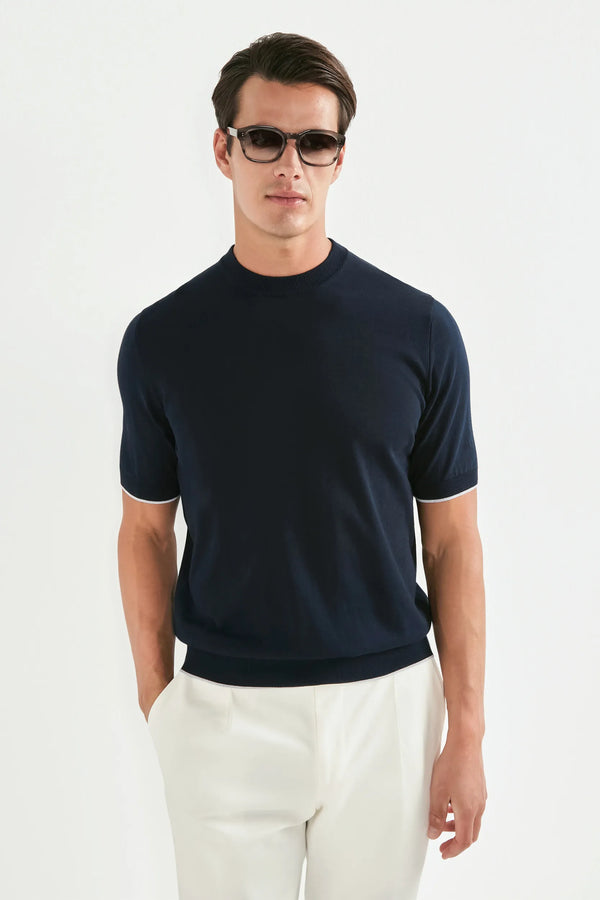 blue high neck t-shirt, men's blue t-shirt, italian cotton t-shirt, blue mock neck t-shirt, luxury men's t-shirt, elegant men's t-shirt, refined cotton t-shirt, tailored blue t-shirt, premium italian t-shirt, sophisticated men's top, timeless italian t-shirt, upscale men's t-shirt, classic blue t-shirt, italian craftsmanship t-shirt, premium men's high neck t-shirt, refined italian t-shirt