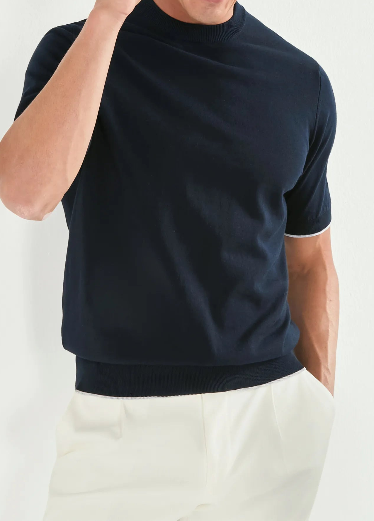 blue high neck t-shirt, men's blue t-shirt, italian cotton t-shirt, blue mock neck t-shirt, luxury men's t-shirt, elegant men's t-shirt, refined cotton t-shirt, tailored blue t-shirt, premium italian t-shirt, sophisticated men's top, timeless italian t-shirt, upscale men's t-shirt, classic blue t-shirt, italian craftsmanship t-shirt, premium men's high neck t-shirt, refined italian t-shirt
