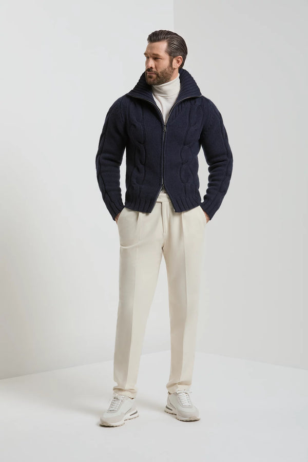 Pini Parma made in Italy men blue jaquard full zip sweater winter