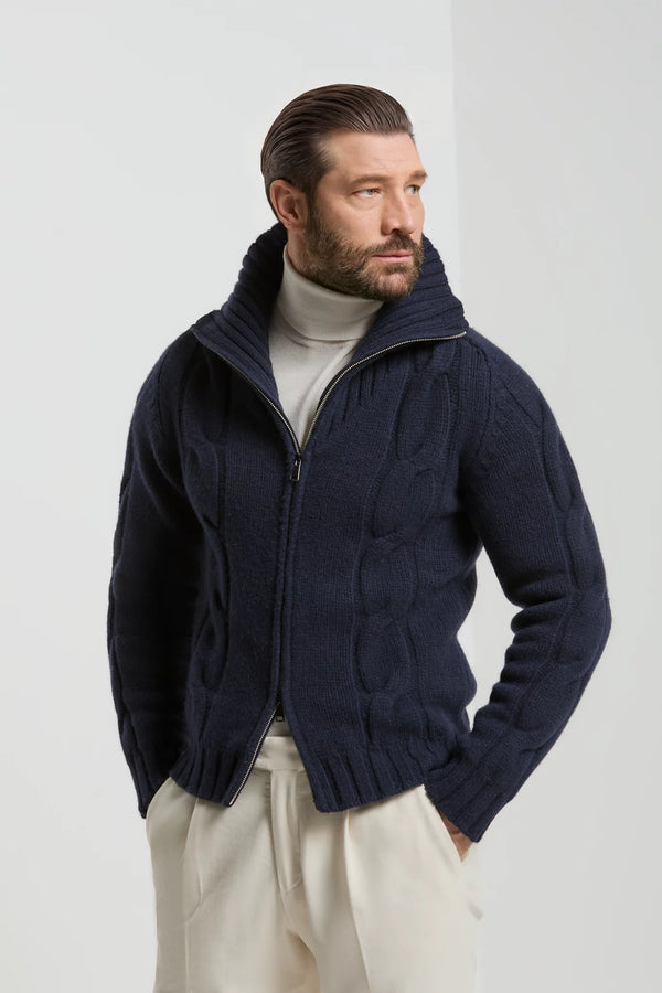 Pini Parma made in Italy men blue jaquard full zip sweater winter