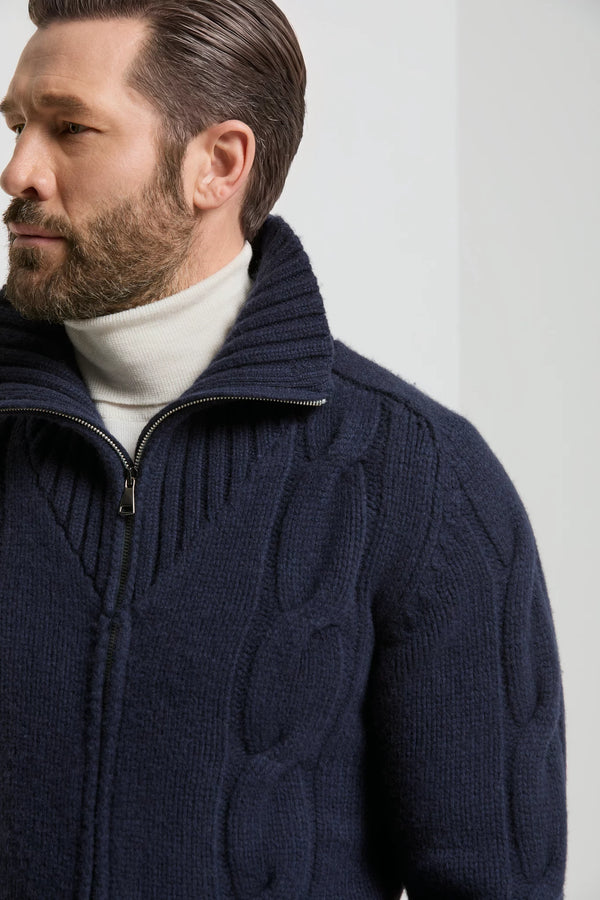 Pini Parma made in Italy men blue jaquard full zip sweater winter