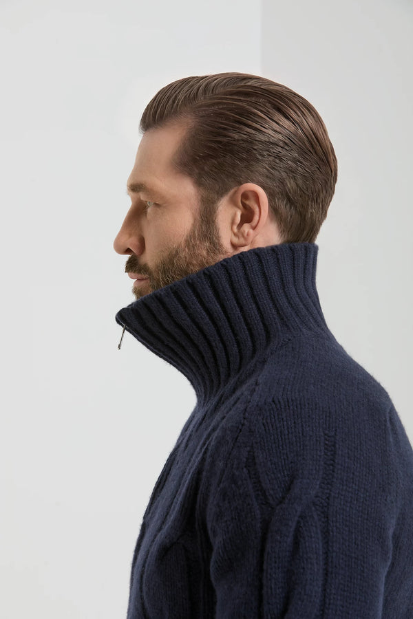 Pini Parma made in Italy men blue jaquard full zip sweater winter