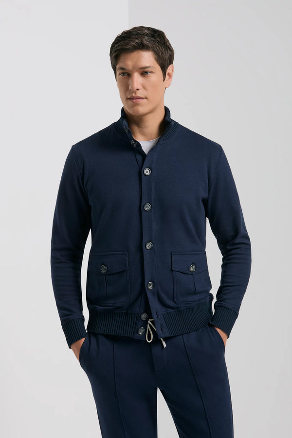 Pini Parma made in Italy men blue jersey cardigan winter 