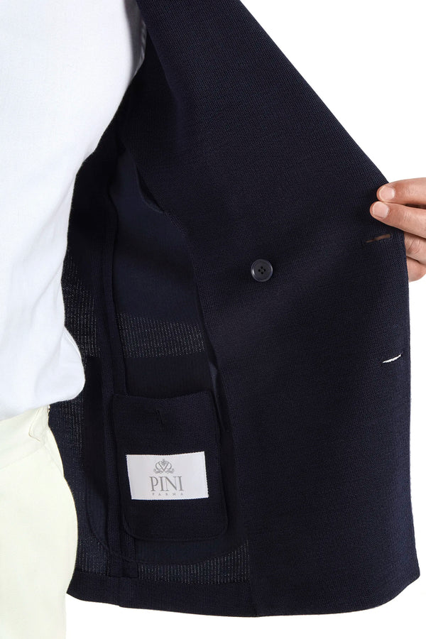 blue jersey jacket, men's double breasted jacket, italian jersey jacket, blue jersey blazer, luxury men's jacket, elegant men's blazer, refined jersey jacket, tailored blue jacket, premium italian jacket, sophisticated men's blazer, timeless italian jacket, upscale men's blazer, classic blue jersey jacket, italian craftsmanship blazer, premium men's jersey blazer, refined italian double breasted jacket