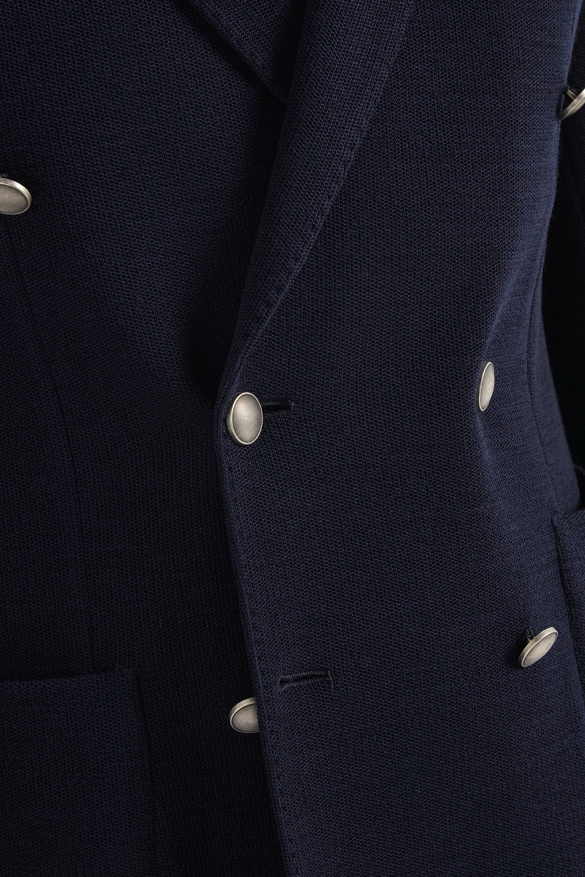 blue jersey jacket, men's double breasted jacket, italian jersey jacket, blue jersey blazer, luxury men's jacket, elegant men's blazer, refined jersey jacket, tailored blue jacket, premium italian jacket, sophisticated men's blazer, timeless italian jacket, upscale men's blazer, classic blue jersey jacket, italian craftsmanship blazer, premium men's jersey blazer, refined italian double breasted jacket