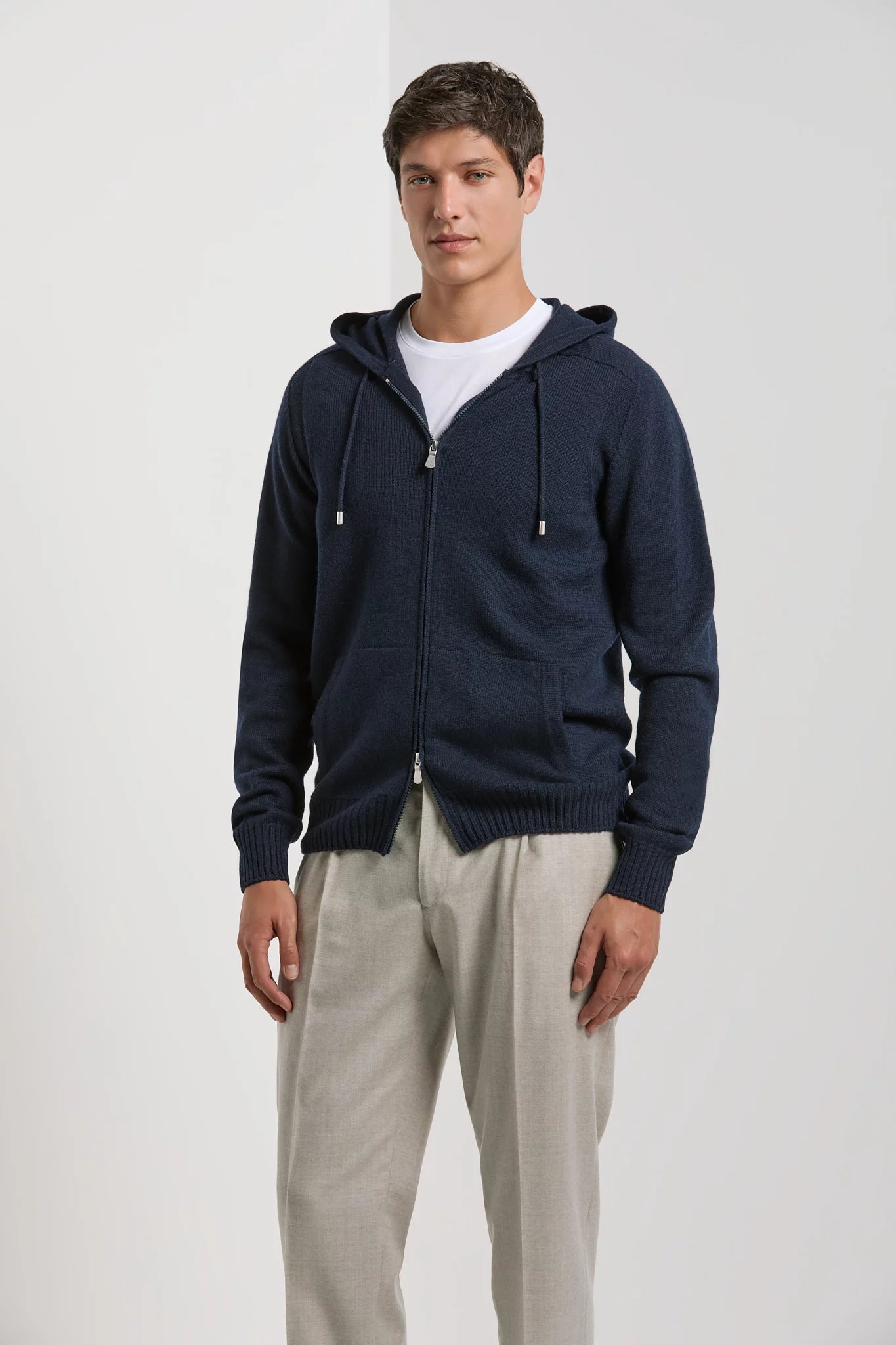 Pini Parma made in Italy men blue jersey zip hoodie casualwear