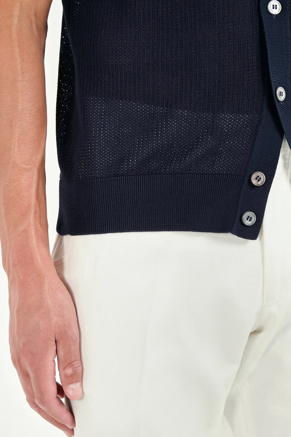 Men Pini Parma blue polo cardigan, knitwear, made in italy in cotton 