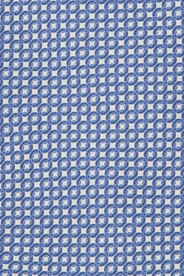 Patterned fabric with blue and white geometric design