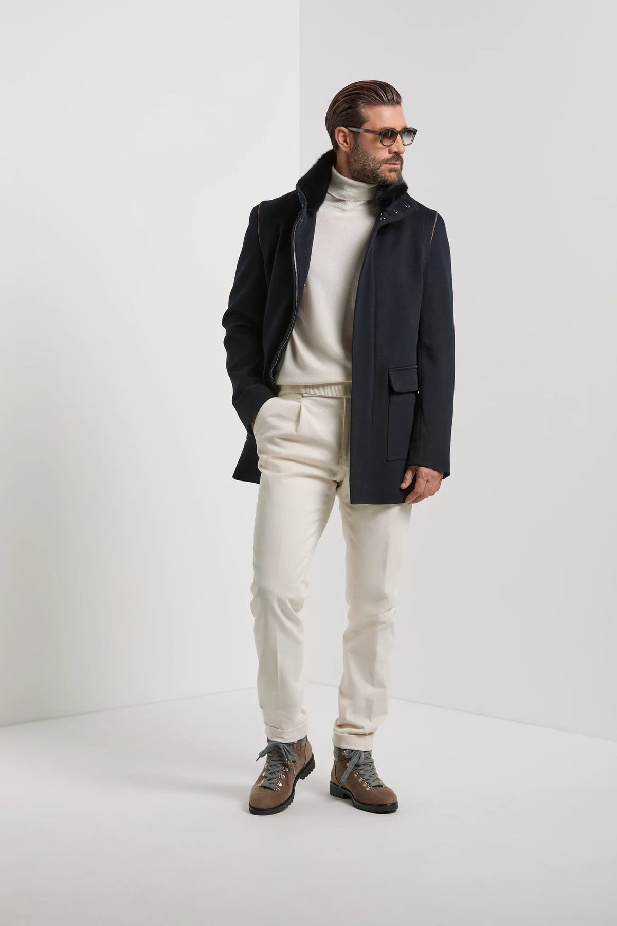 Pini Parma made in Italy blue mink collar coat men