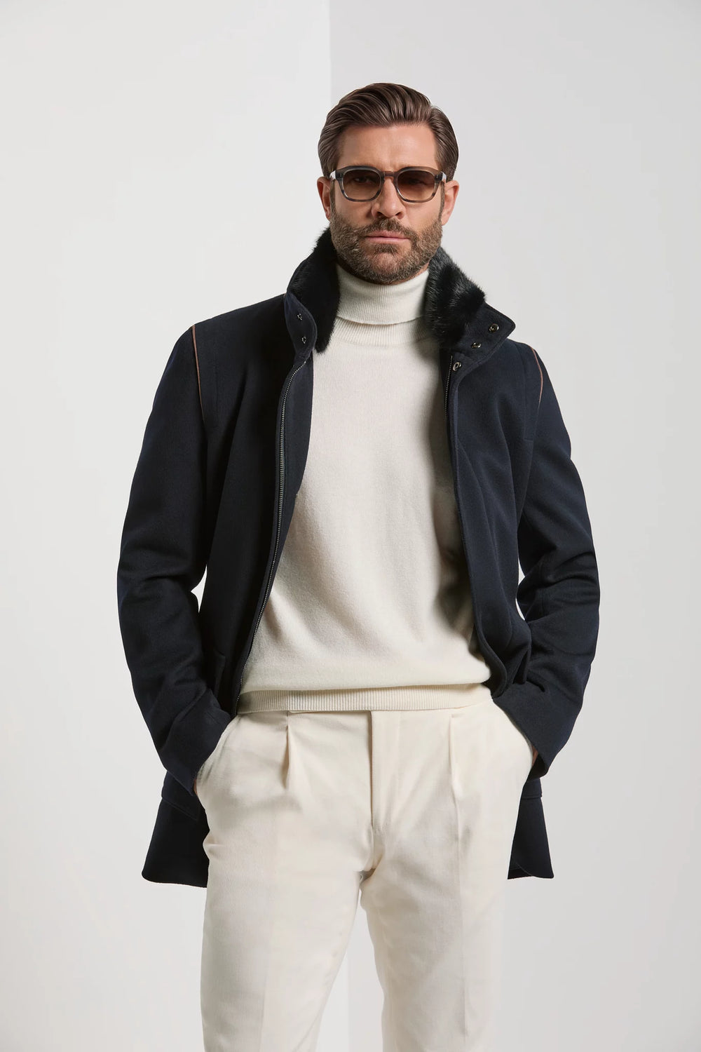 Pini Parma made in Italy blue mink collar coat men