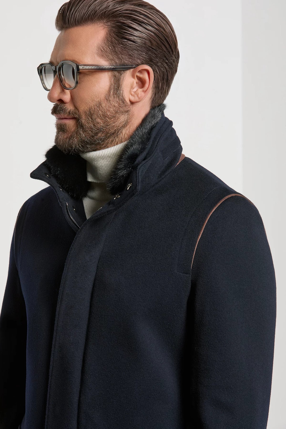Pini Parma made in Italy blue mink collar coat men