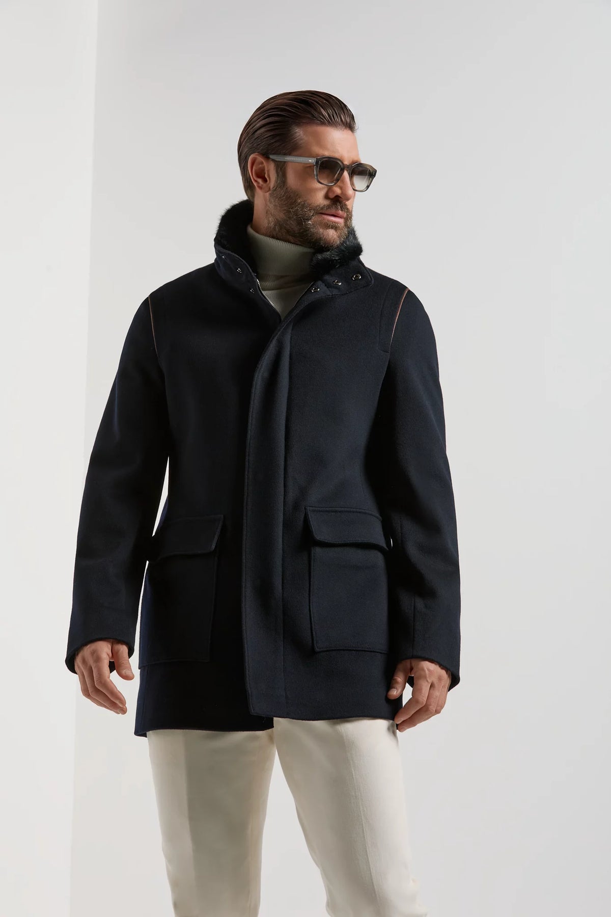 Pini Parma made in Italy blue mink collar coat men