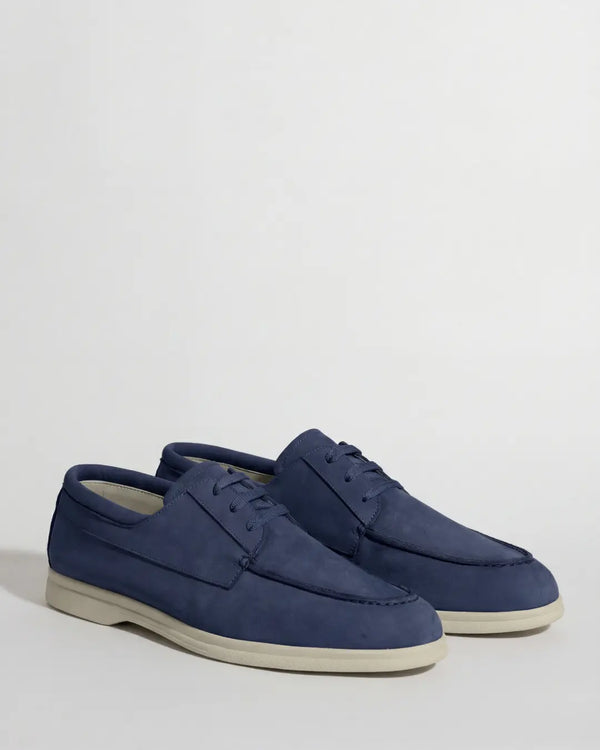 Men Pini Parma blue boat loafers made in italy in nabuk suede 