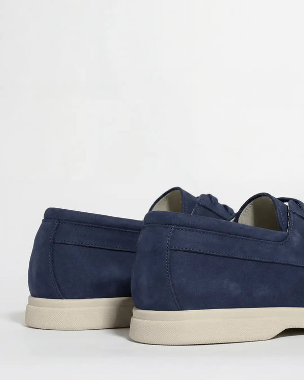 Men Pini Parma blue boat loafers made in italy in nabuk suede 