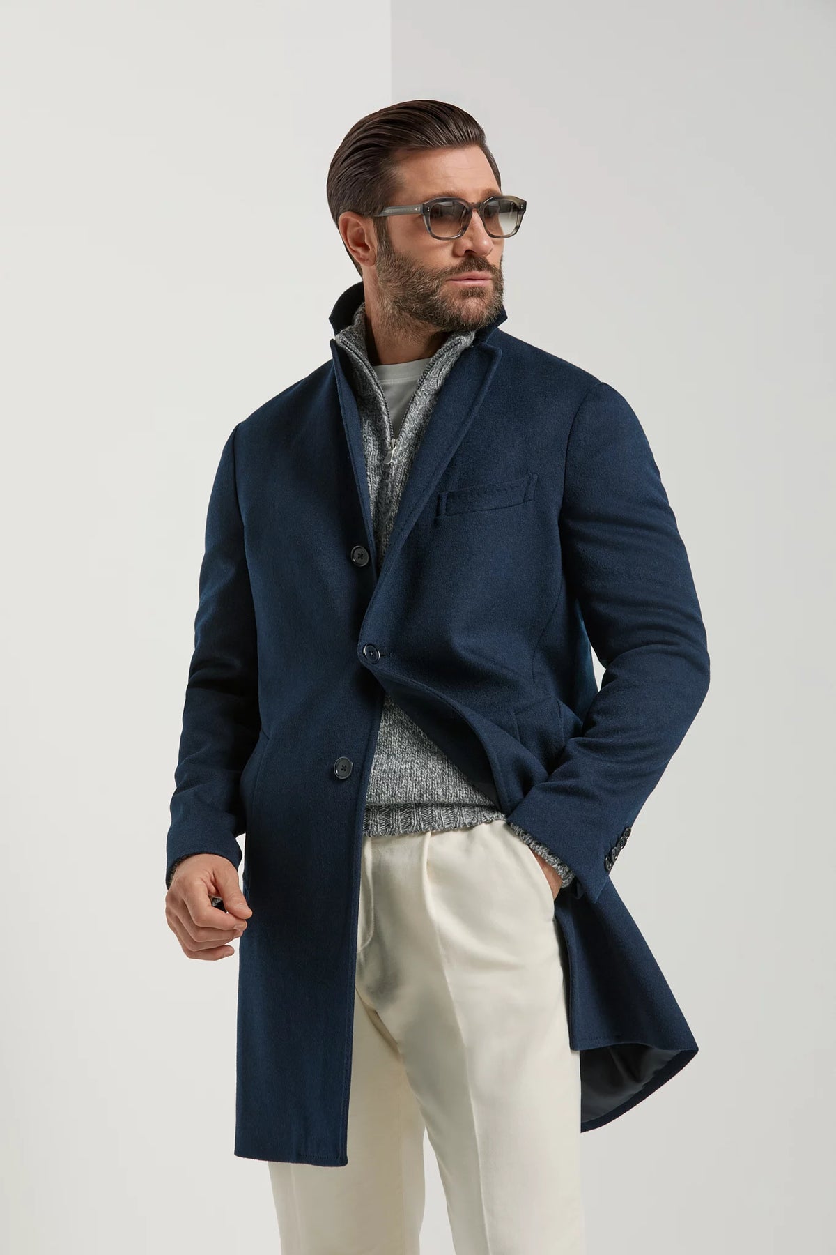 Pini Parma made in italy men blue overcoat wool winter