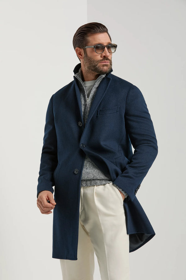 Pini Parma made in italy men blue overcoat wool winter