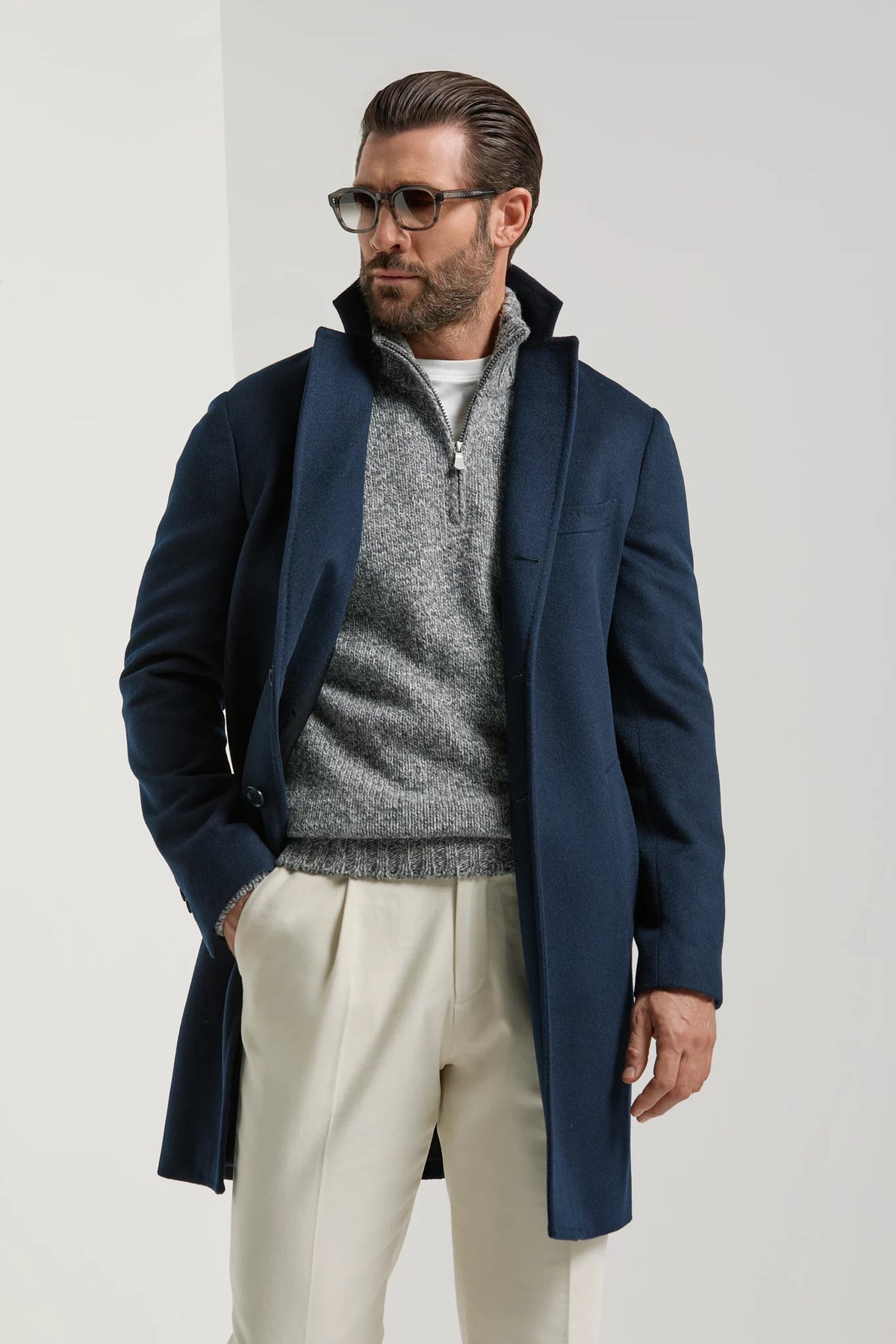 Pini Parma made in italy men blue overcoat wool winter
