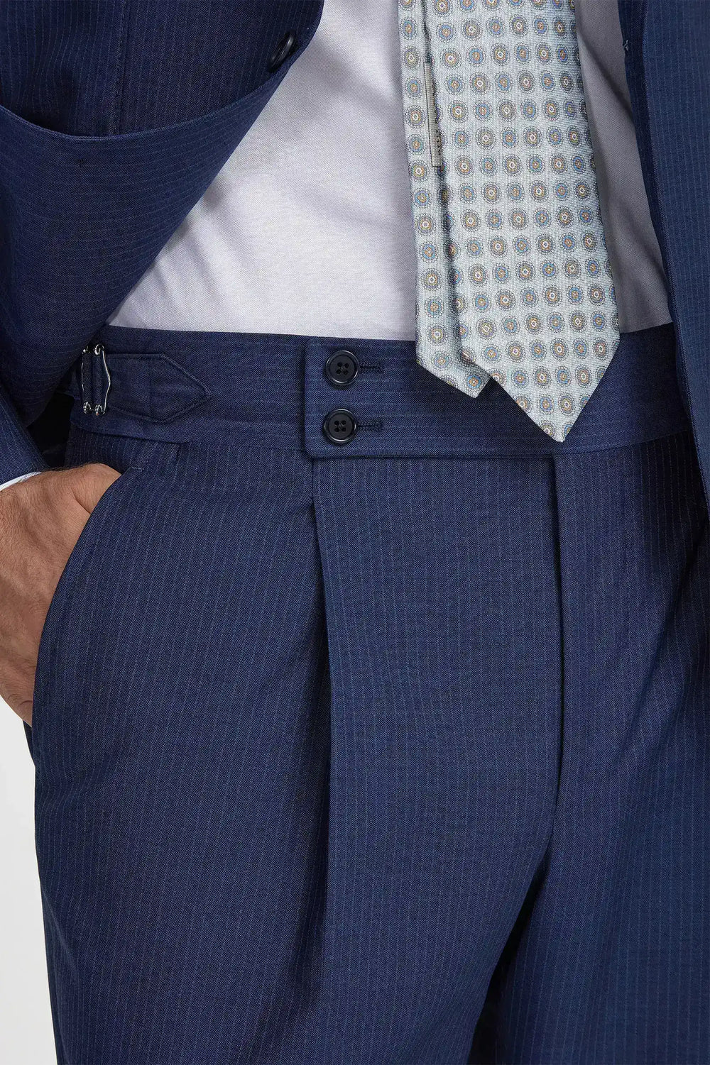 Abito blu gessato in lana Made in Italy - Main Image