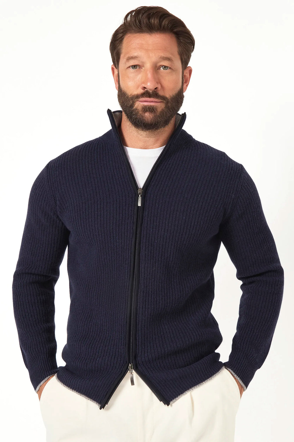 blue ribbed full zip, men's cashmere full zip, italian knit full zip, blue cashmere zip sweater, luxury men's full zip, elegant men's knitwear, refined ribbed full zip, tailored blue full zip, premium italian full zip, sophisticated men's zip sweater, timeless italian knitwear, upscale men's full zip, classic blue zip sweater, italian craftsmanship knitwear, premium men's cashmere zip, refined italian ribbed full zip