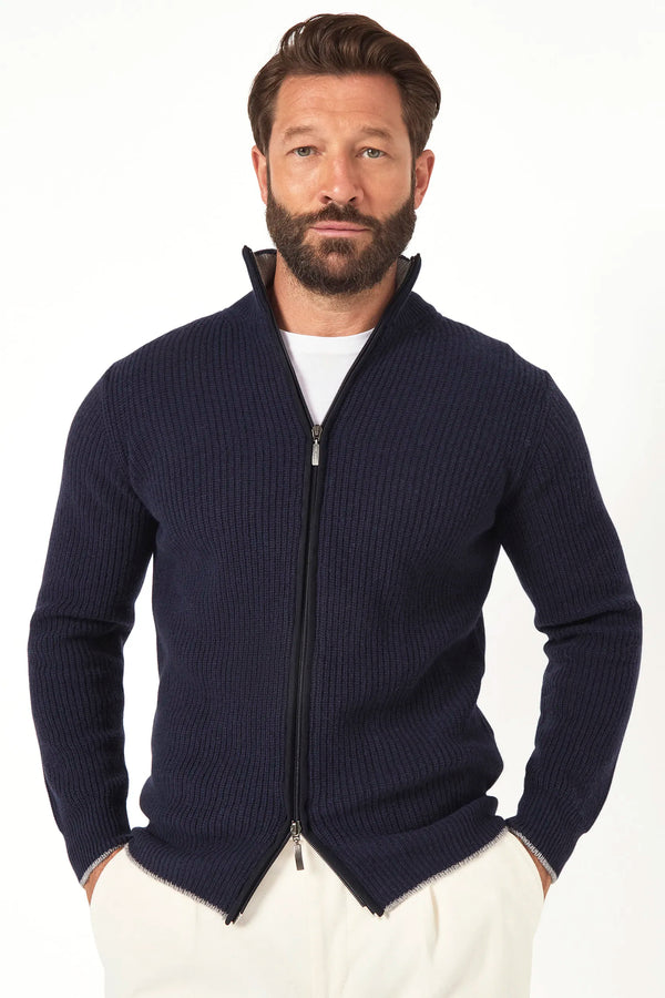 blue ribbed full zip, men's cashmere full zip, italian knit full zip, blue cashmere zip sweater, luxury men's full zip, elegant men's knitwear, refined ribbed full zip, tailored blue full zip, premium italian full zip, sophisticated men's zip sweater, timeless italian knitwear, upscale men's full zip, classic blue zip sweater, italian craftsmanship knitwear, premium men's cashmere zip, refined italian ribbed full zip