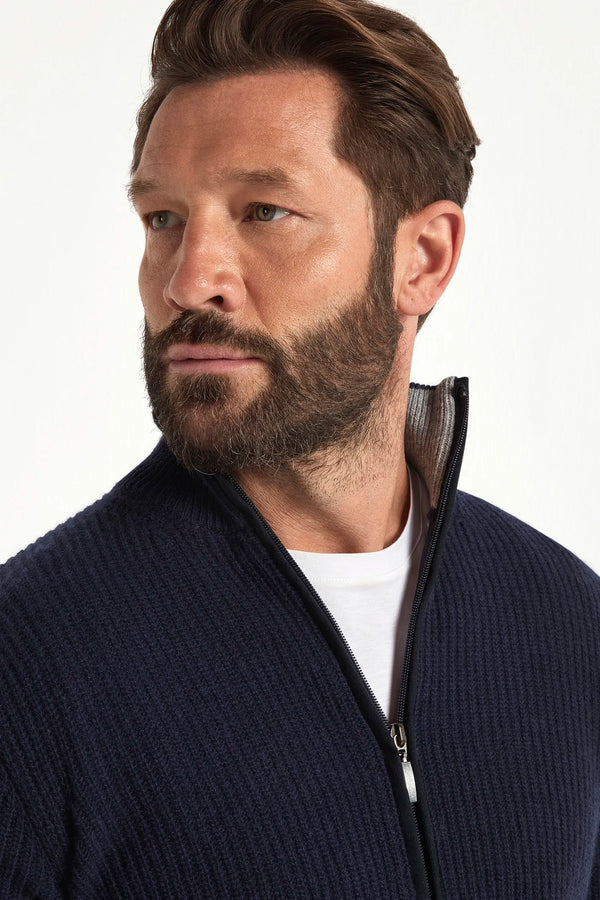 blue ribbed full zip, men's cashmere full zip, italian knit full zip, blue cashmere zip sweater, luxury men's full zip, elegant men's knitwear, refined ribbed full zip, tailored blue full zip, premium italian full zip, sophisticated men's zip sweater, timeless italian knitwear, upscale men's full zip, classic blue zip sweater, italian craftsmanship knitwear, premium men's cashmere zip, refined italian ribbed full zip