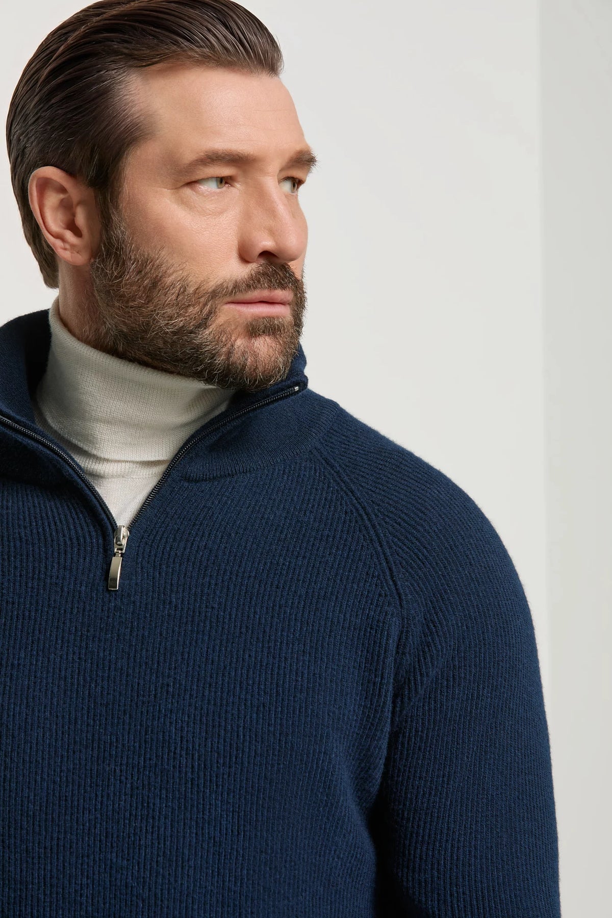 Pini Parma made in Italy men blue ribed half zip sweater