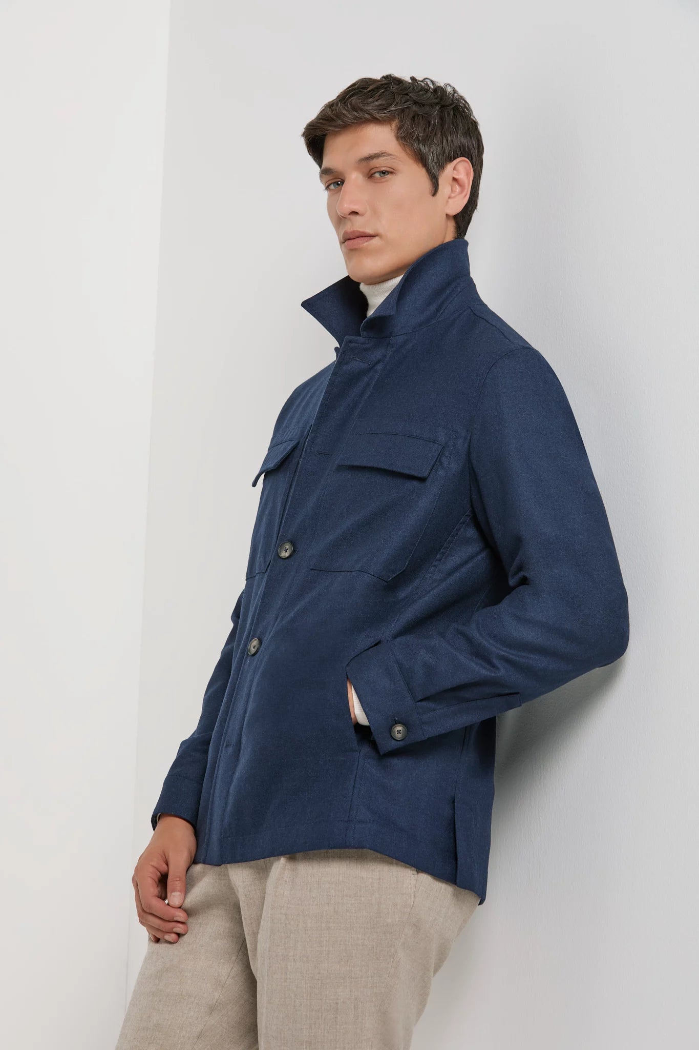 Pini Parma made in italy men blue shirt jacket wool 