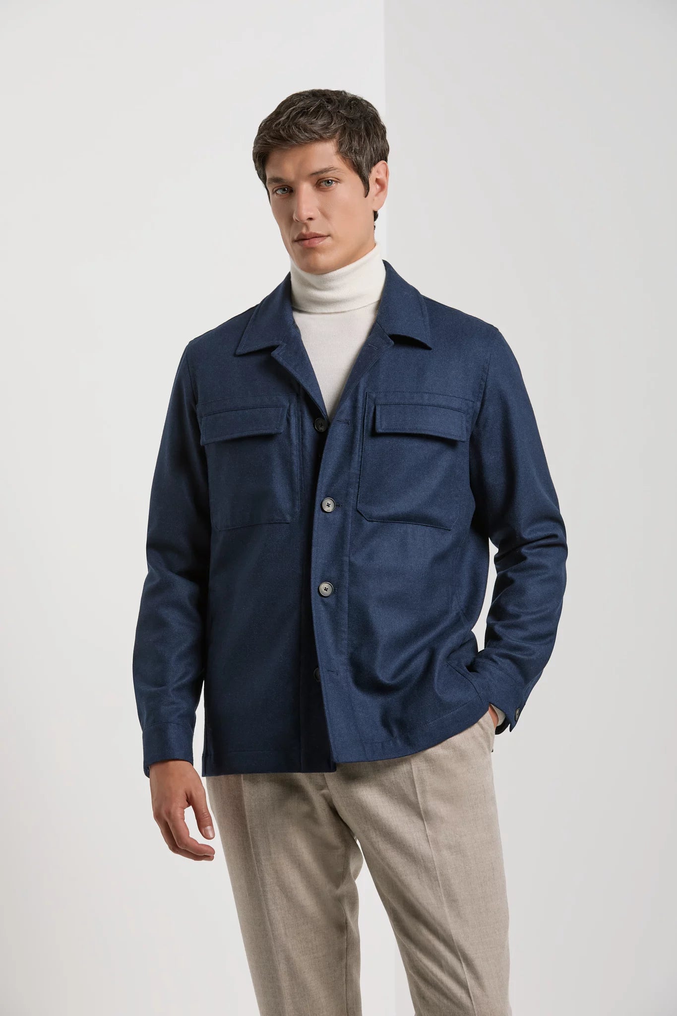 Pini Parma made in italy men blue shirt jacket wool 