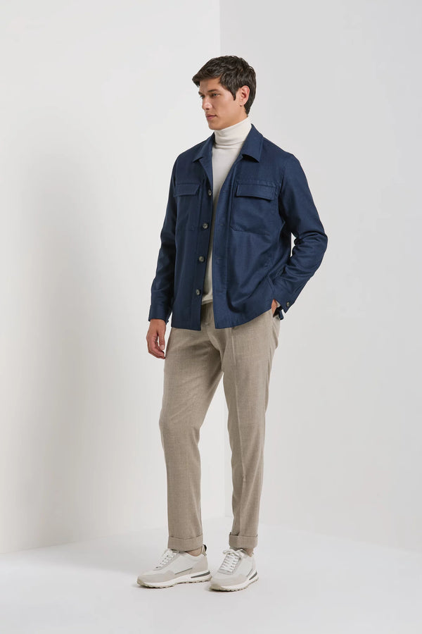 Pini Parma made in italy men blue shirt jacket wool 