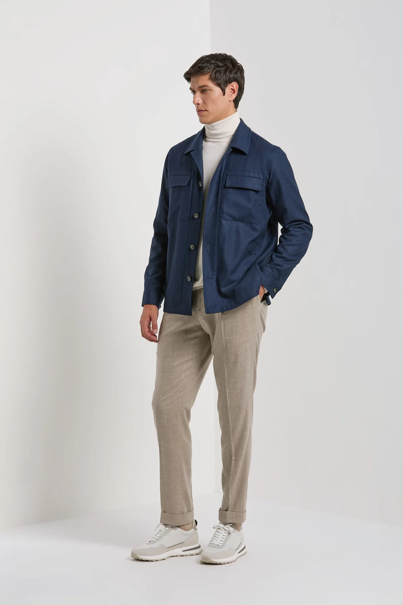Pini Parma made in italy men blue shirt jacket wool 