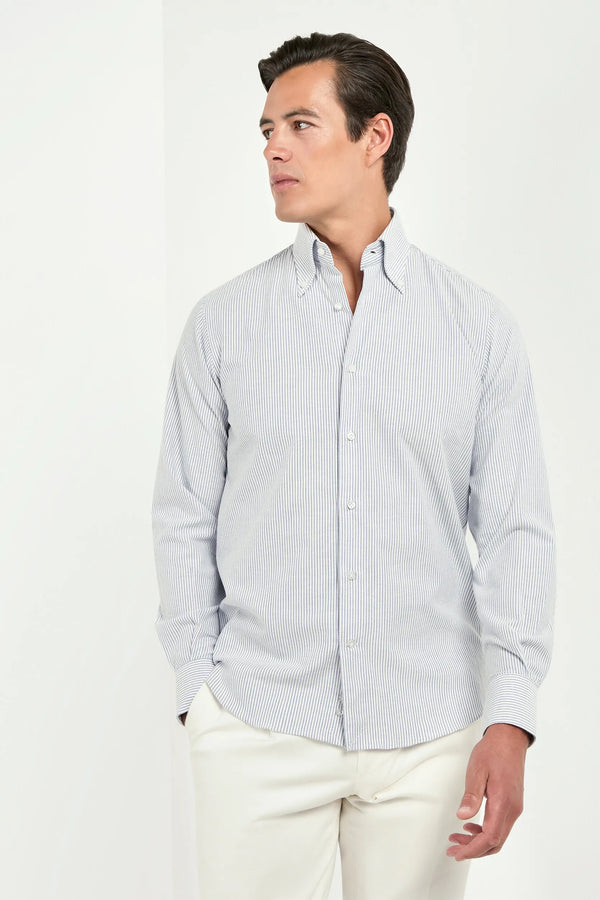 blue striped brushed cotton shirt, men striped cotton shirt, italian brushed cotton shirt, blue striped button down shirt, luxury men's striped cotton shirt, elegant men's button down shirt, refined brushed cotton shirt, tailored blue striped shirt, premium italian cotton shirt, sophisticated men's striped shirt, timeless italian button down shirt, upscale men's cotton shirt, classic blue striped shirt, italian craftsmanship button down shirt, premium men's striped shirt, refined italian brushed cotton shir
