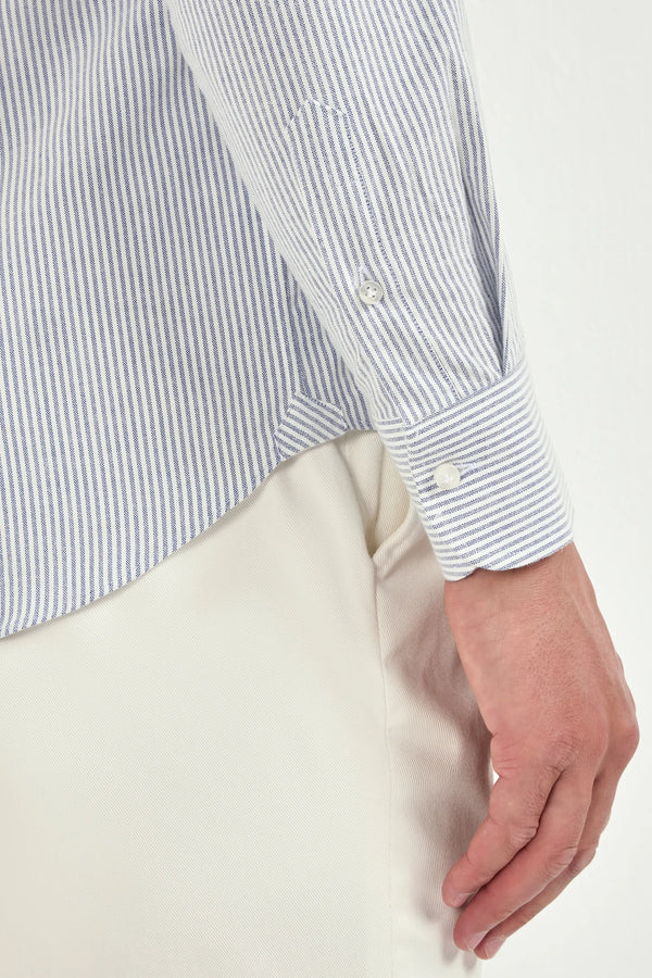 blue striped brushed cotton shirt, men striped cotton shirt, italian brushed cotton shirt, blue striped button down shirt, luxury men's striped cotton shirt, elegant men's button down shirt, refined brushed cotton shirt, tailored blue striped shirt, premium italian cotton shirt, sophisticated men's striped shirt, timeless italian button down shirt, upscale men's cotton shirt, classic blue striped shirt, italian craftsmanship button down shirt, premium men's striped shirt, refined italian brushed cotton shir