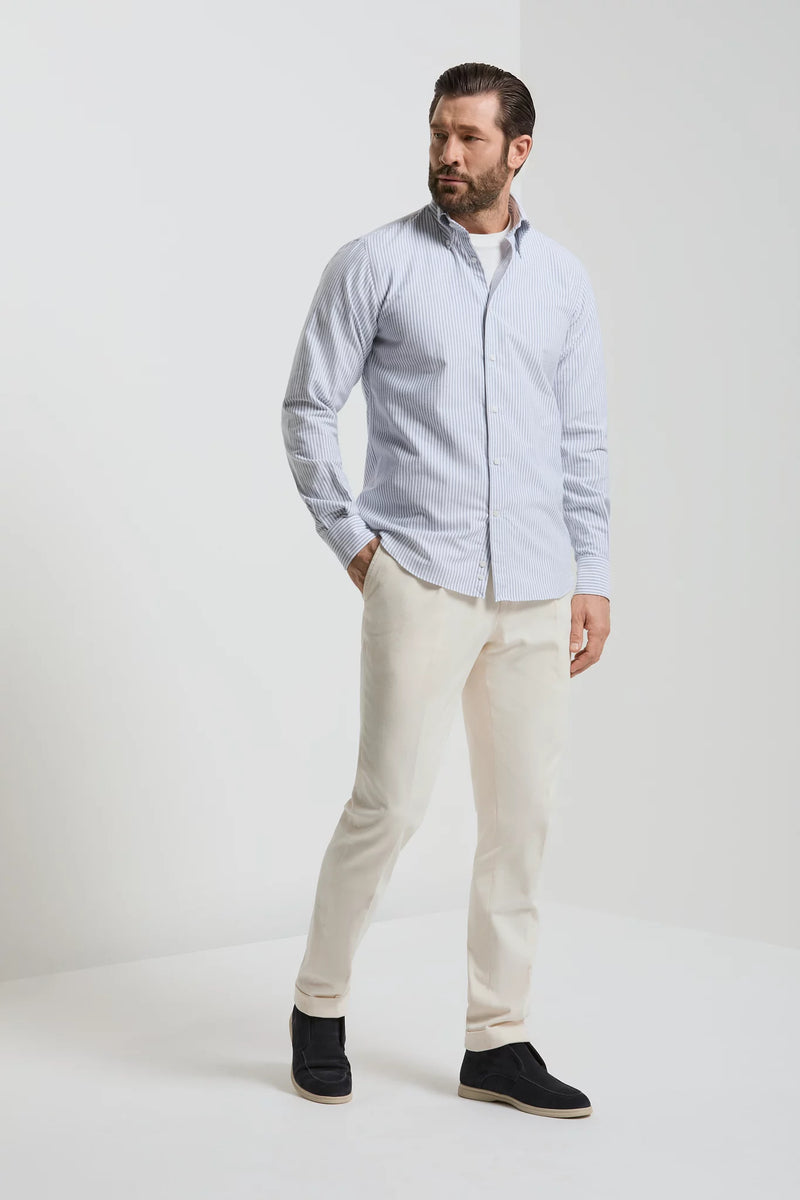 men pini parma blue button down striped shirt made in italy in cotton