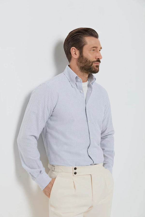 men pini parma blue button down striped shirt made in italy in cotton