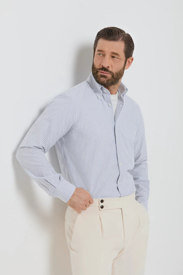 men pini parma blue button down striped shirt made in italy in cotton